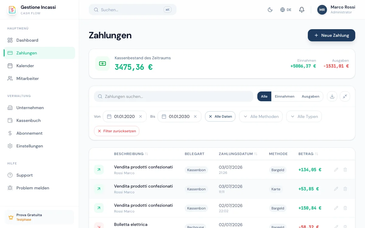 Funktion Zahlungsverwaltung